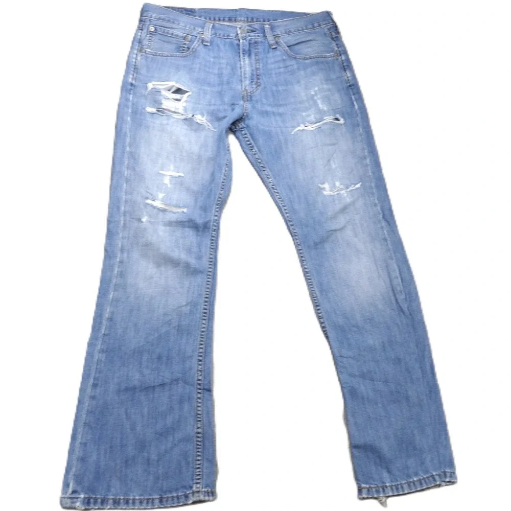 Y2K Levis 527 Slim Bootcut Jeans Men W33xL30 Distressed Light Wash Denim Western
